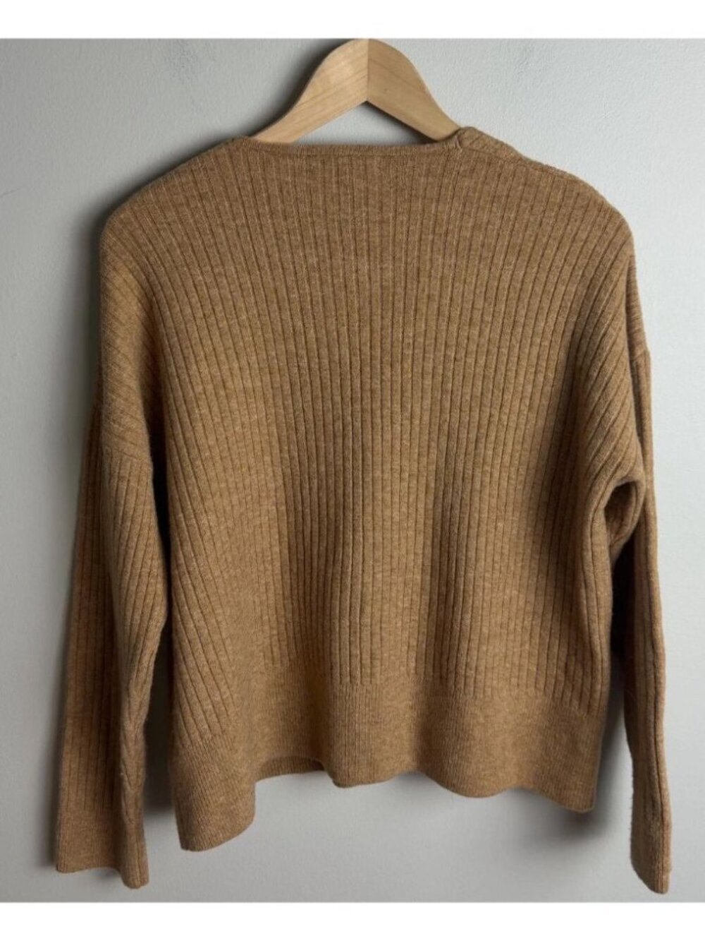 Madewell Ribbed Cardigan Sweater Tan Brown Wool Alpaca Size Small MC038 Women’s - Picture 2 of 6